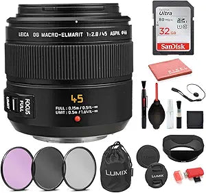 Panasonic H-ES045 Leica 45mm Macro O.I.S. Lens Bundle