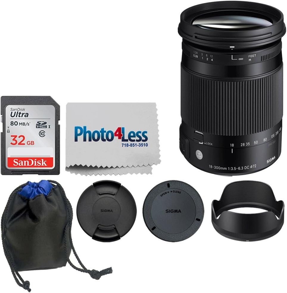 Sigma 18-300mm Contemporary Macro Lens for Canon Bundle