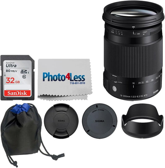 Sigma 18-300mm Contemporary Macro Lens for Canon Bundle