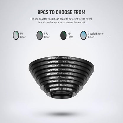 Neewer 10093012 Lens Filter Adapter Rings Set (9 Pieces)