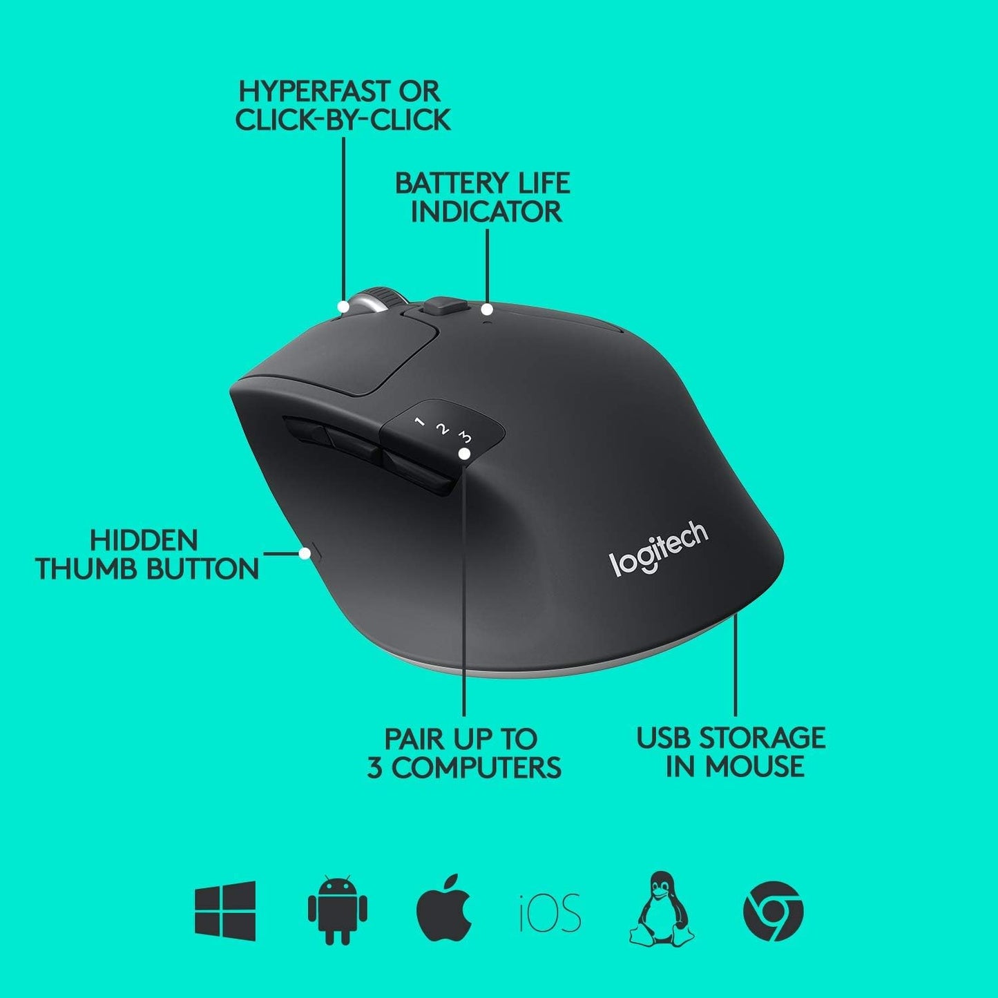 Logitech M720 Triathlon Wireless Mouse - Renewed