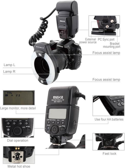 Meike MKR-14EXTN iTTL Macro LED Ring Flash