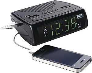 RCA RC107 AM/FM Clock Radio USB Charging Port — main product image