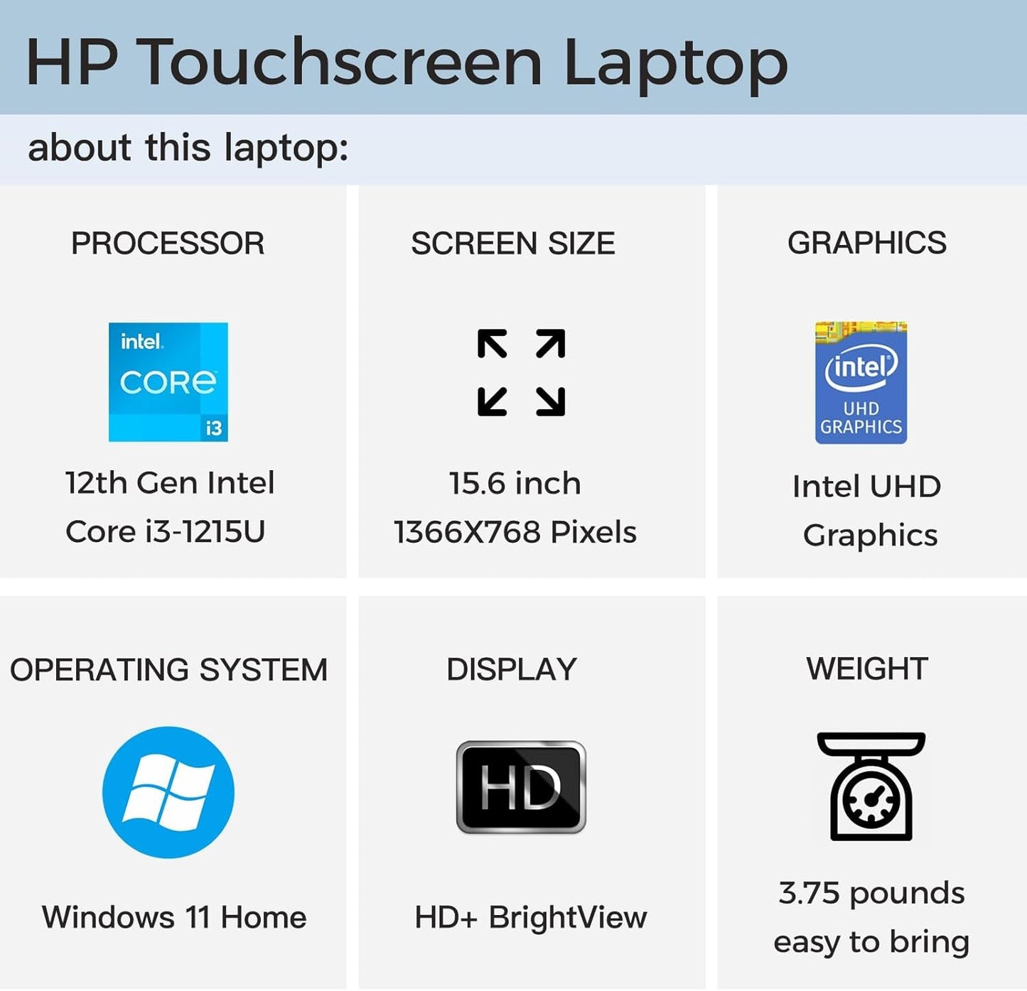 HP Laptop 15.6" Touchscreen i3 Business Laptop