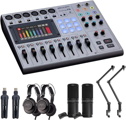 Zoom PodTrak P8 Podcast Recorder Bundle with ZDM-1 Mics