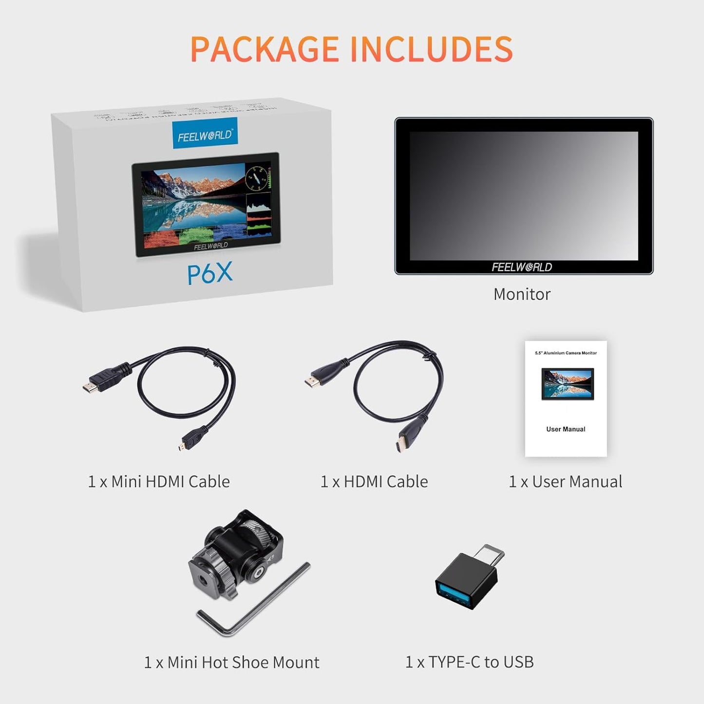 FEELWORLD P6X-ANP75-AMC5-OF-US 5.5" 1000nit Touchscreen Monitor Kit