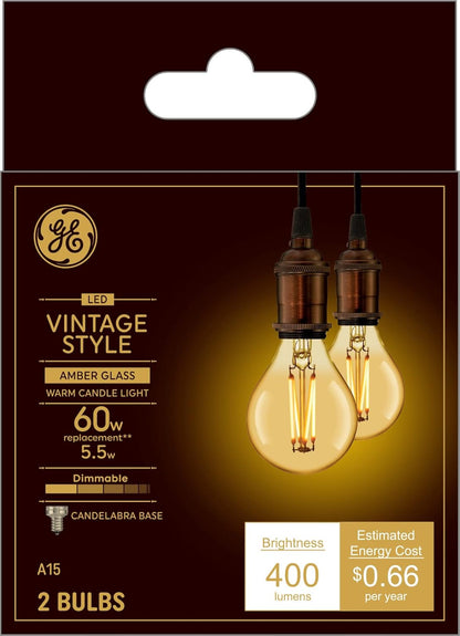 GE 36555 Vintage LED Edison A15 Bulb 2-Pack