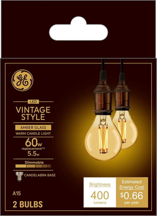 GE 36555 Vintage LED Edison A15 Bulb 2-Pack