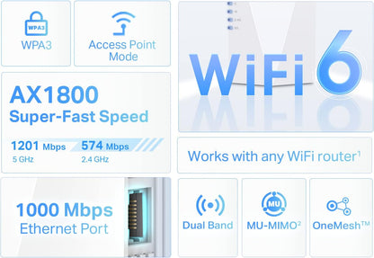 TP-Link RE600X AX1800 WiFi 6 Extender - Internet Booster - OneMesh