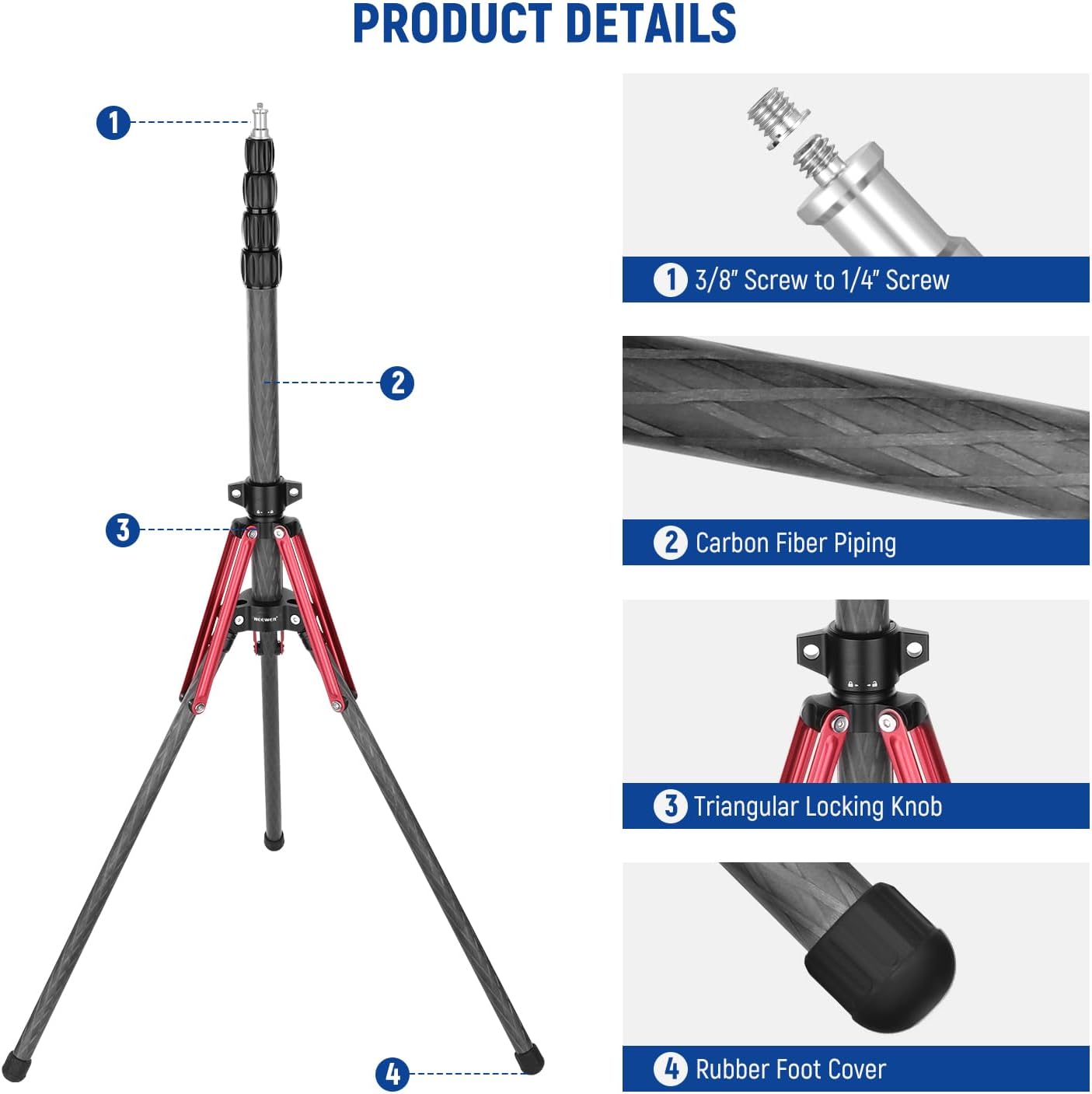 Neewer 10102295 Carbon Fiber Light Stand 98.4"/250cm