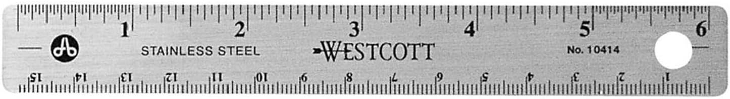 Westcott 10414 6-Inch Stainless Steel Ruler with Cork Base