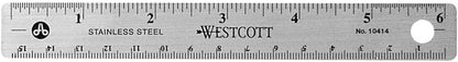 Westcott 10414 6-Inch Stainless Steel Ruler with Cork Base