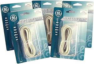GE Telephone Base Cords 14 Feet Almond 5 Pack