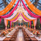 Tiangrid Pink Orange Sheer Chiffon Wedding Arch Draping Fabric