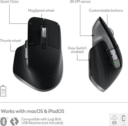 Logitech MX Master 3S Mac Wireless Mouse - Space Gray (Renewed)