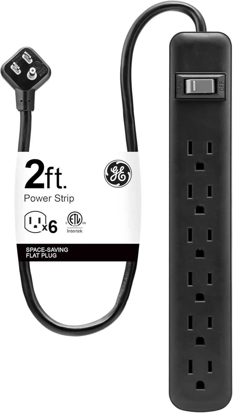 GE 14831 6-Outlet 2Ft Power Strip - Black — main product image