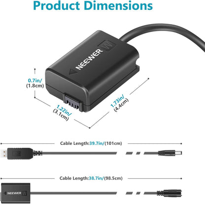 Neewer 10097839 NP-FW50 Dummy Battery USB Power Adapter