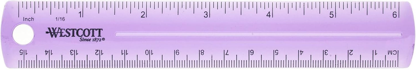 Westcott 6-Inch Plastic Ruler - Assorted Colors, 2-Pack