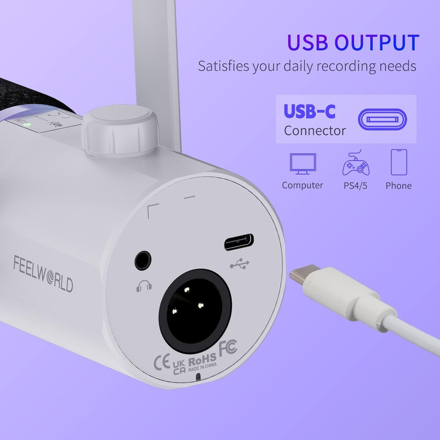 FEELWORLD PM1-W-OF-EU XLR USB Dynamic Podcast Microphone White