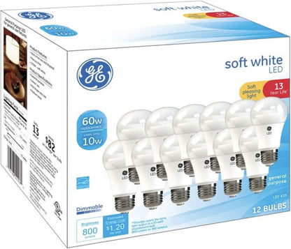 GE Soft White 60 Watt Replacement LED Bulb 12-Pack Dimmable