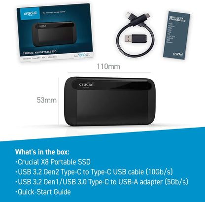 Crucial CT4000X8SSD9 4TB Portable SSD: USB 3.2, Up to 1050MB/s