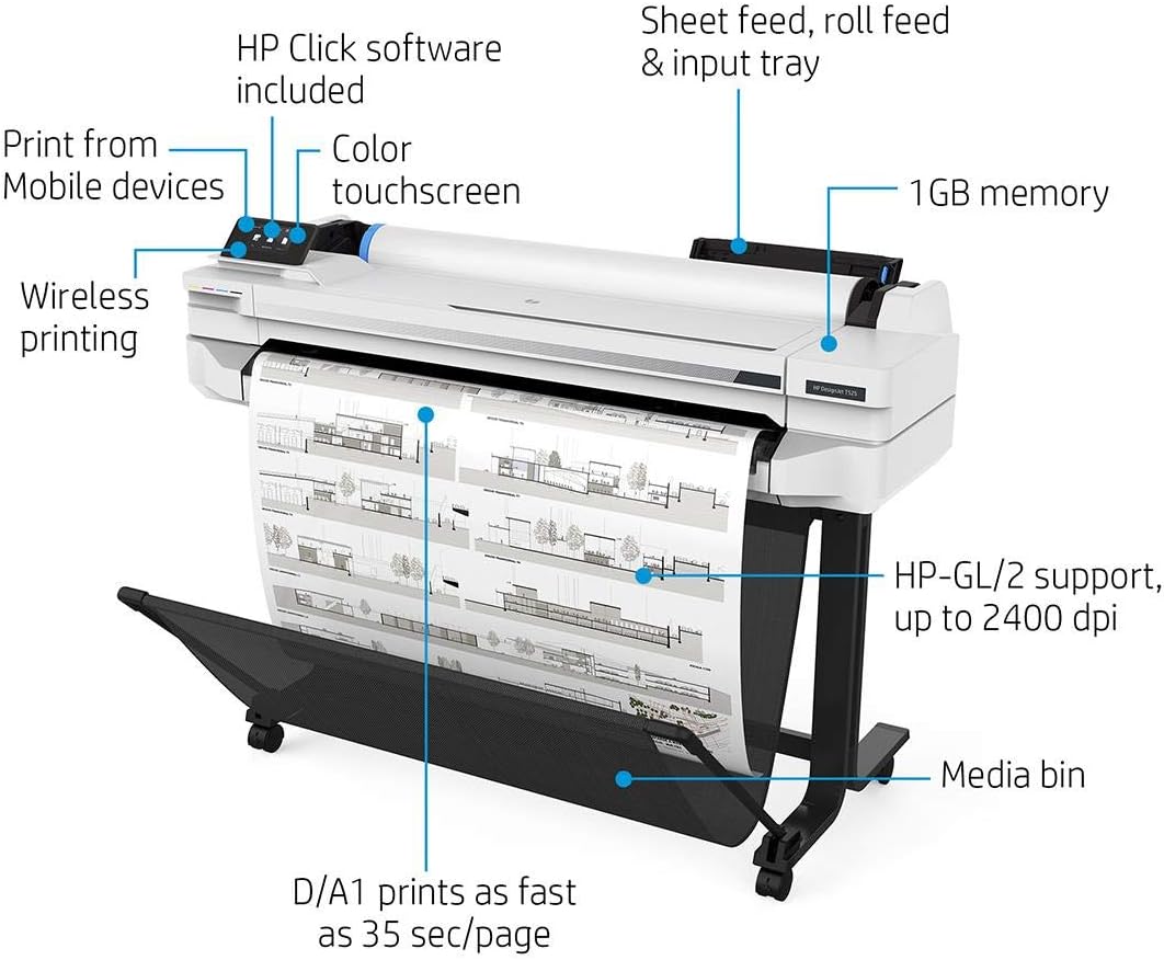 HP T530-36 DesignJet Wireless Plotter Printer 36"