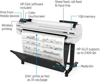 HP T530-36 DesignJet Wireless Plotter Printer 36"