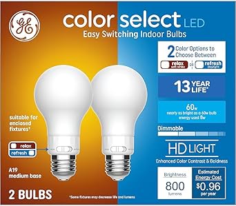 GE Color Select LED A19 Light Bulbs 2-Pack