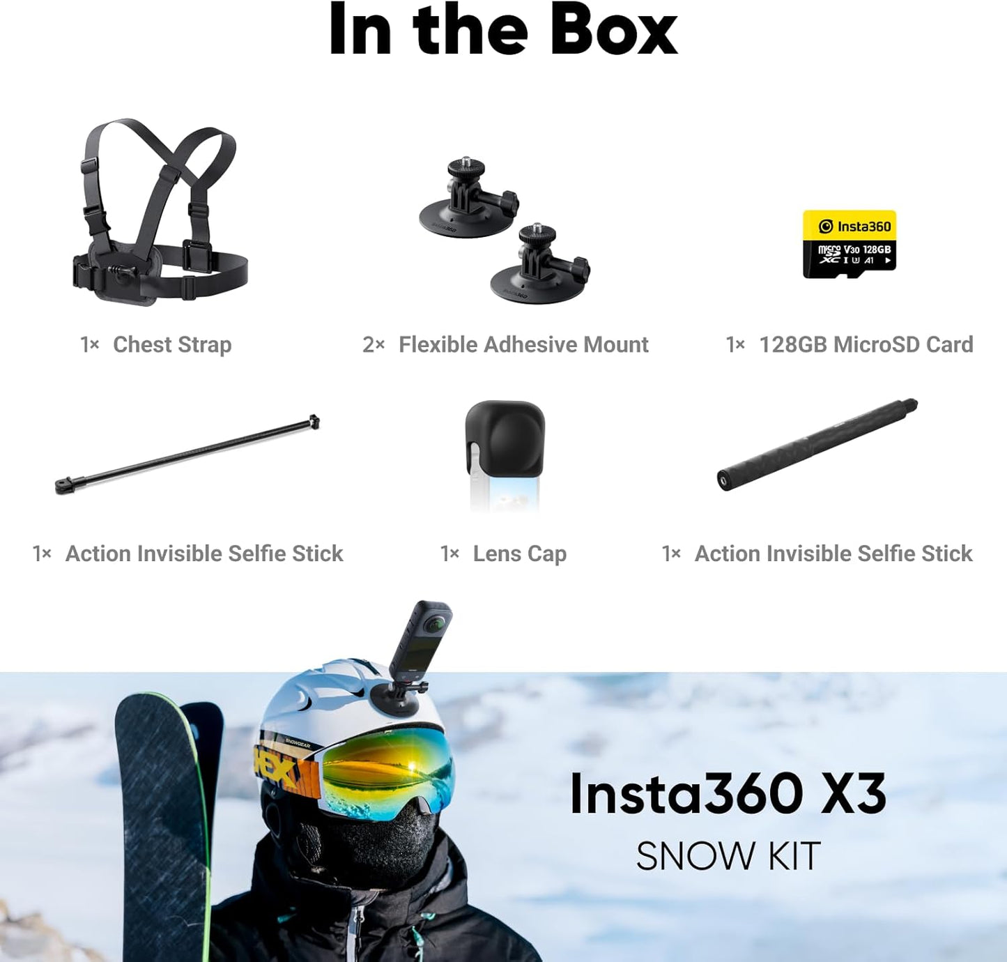 Insta360 CINSAAQ/B-SKN X3 Snow Kit 5.7K 360 Action Camera
