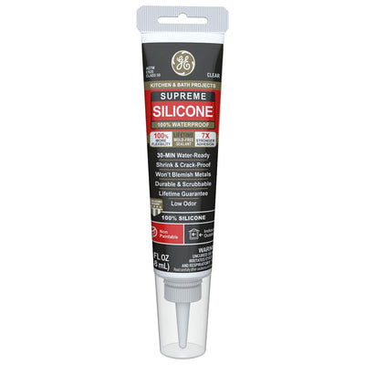 GE 2823399 Supreme Silicone Caulk Kitchen & Bathroom Clear 2.8oz