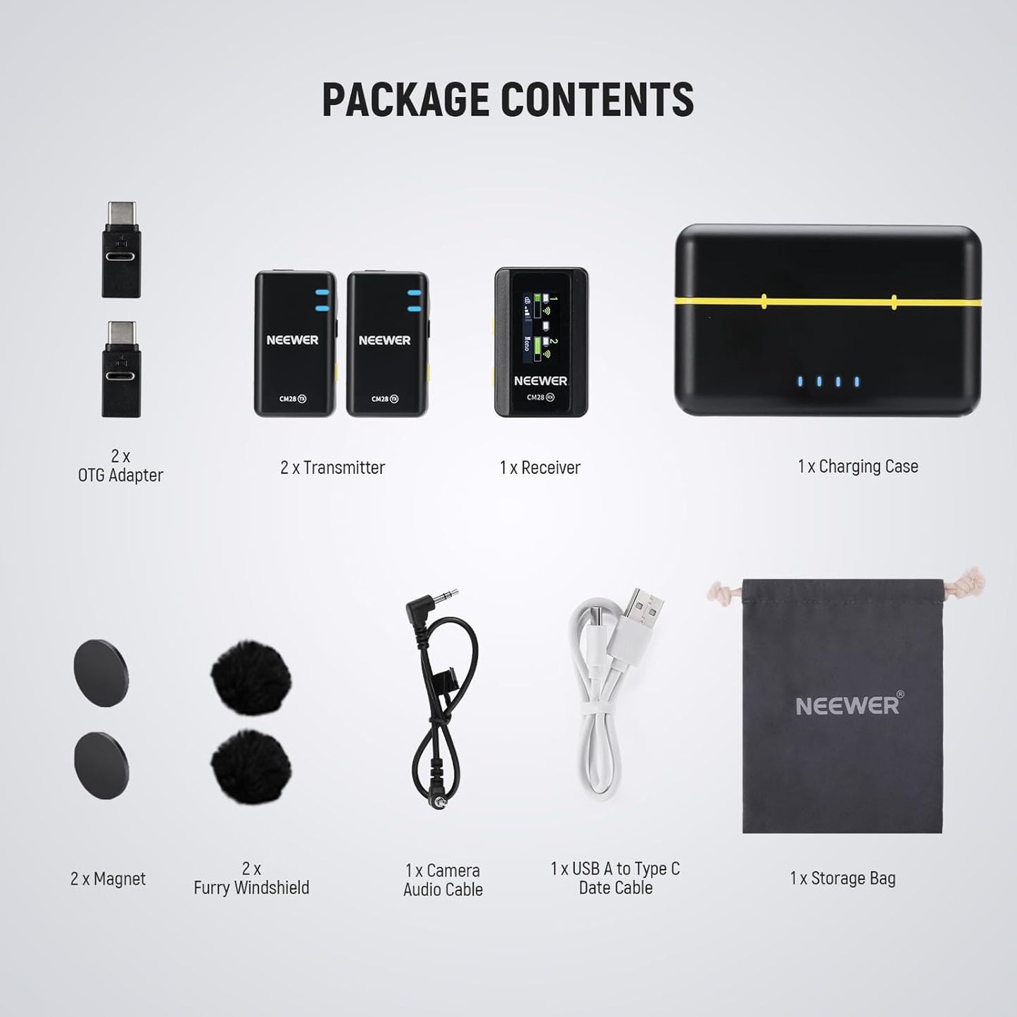 Neewer 21000052 CM28 Wireless Lavalier Microphone with Charging Case
