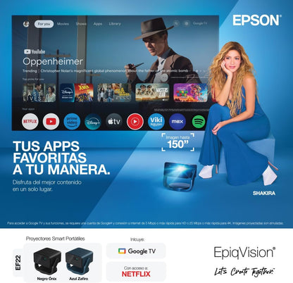 Epson V11HB38420 EpiqVision Mini EF22 Portable Smart Laser Projector