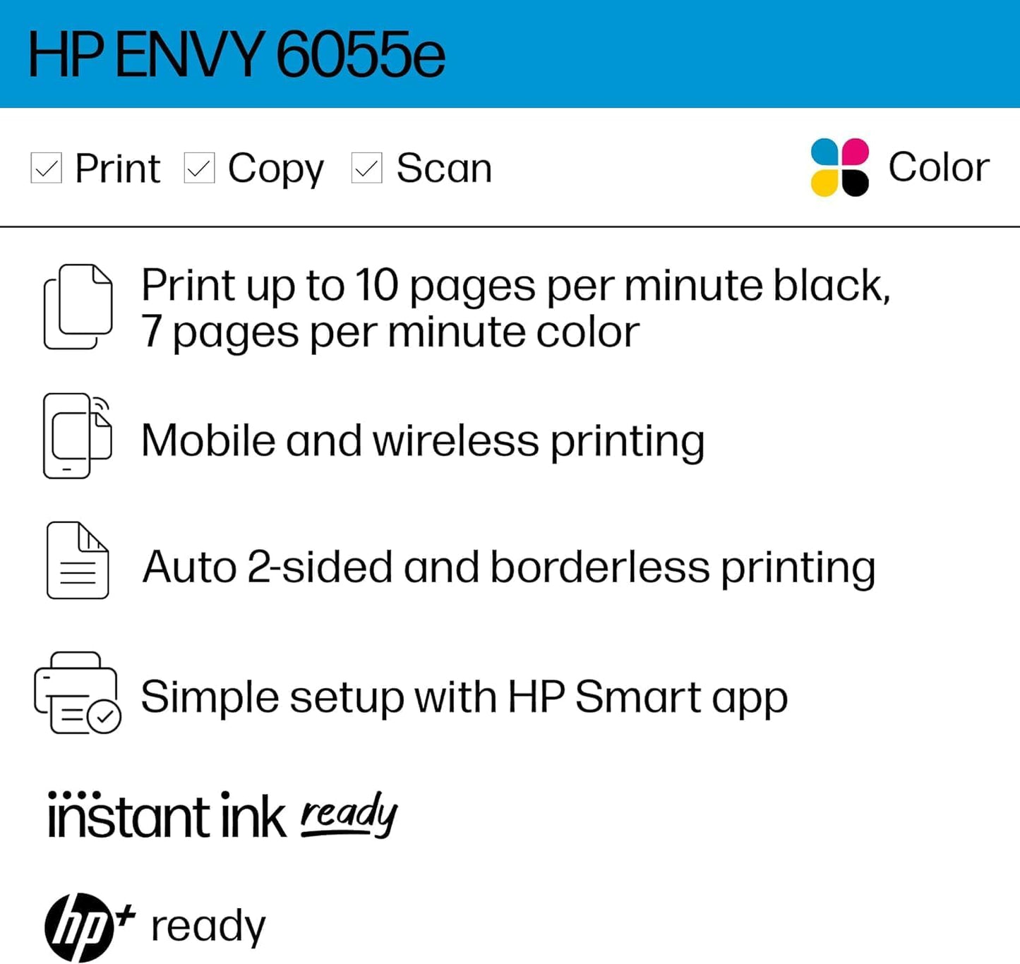 HP ENVY 6055e Renewed Wireless All-in-One Printer HP+