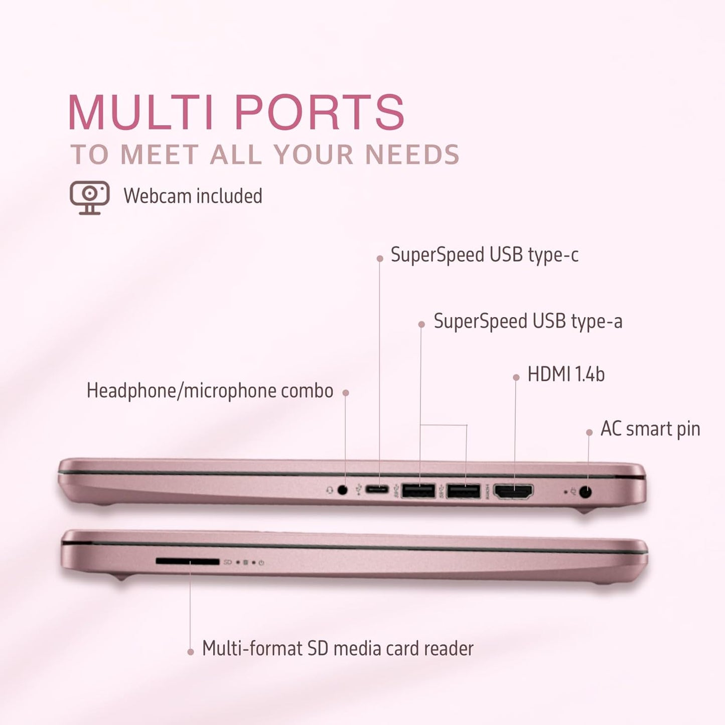 HP Stream 14" HD Laptop Celeron 16GB RAM 64GB eMMC Pink