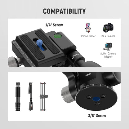 Neewer GM37 3-Way Tripod Head with Leveling Base
