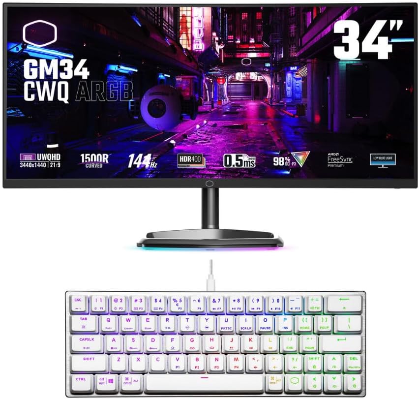 Cooler Master 34-Inch 1500R Curved Monitor + SK620 Keyboard Bundle