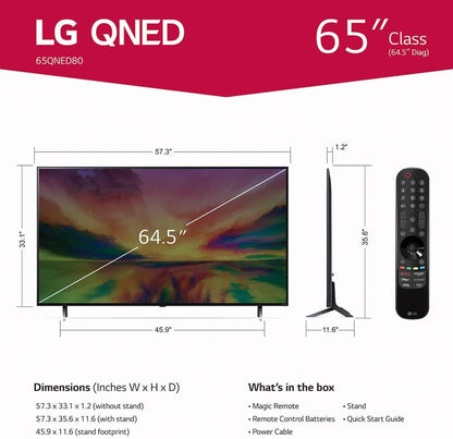 LG 65QNED80URA 65" QNED Mini LED 4K Smart TV (Renewed)