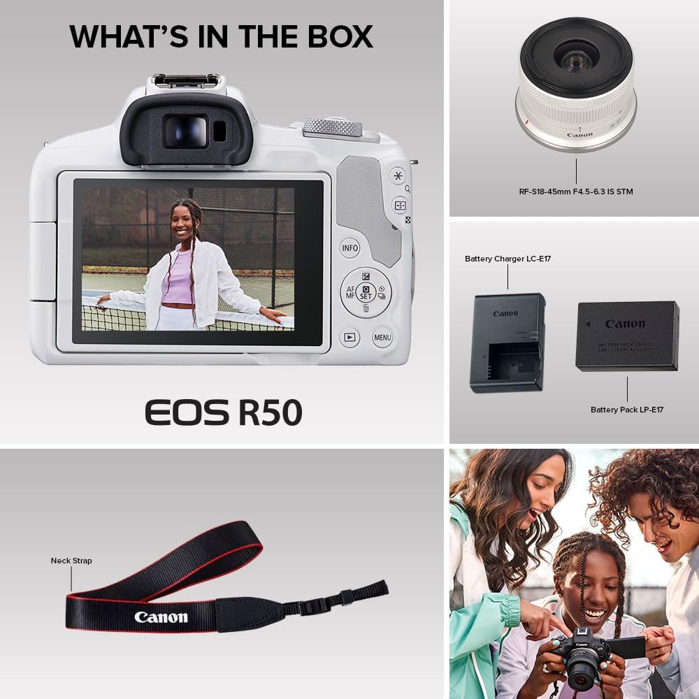 Canon 5812C012 EOS R50 White Mirrorless Camera Kit