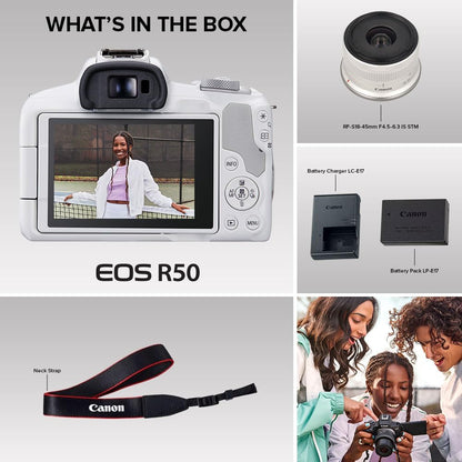 Canon 5812C012 EOS R50 White Mirrorless Camera Kit