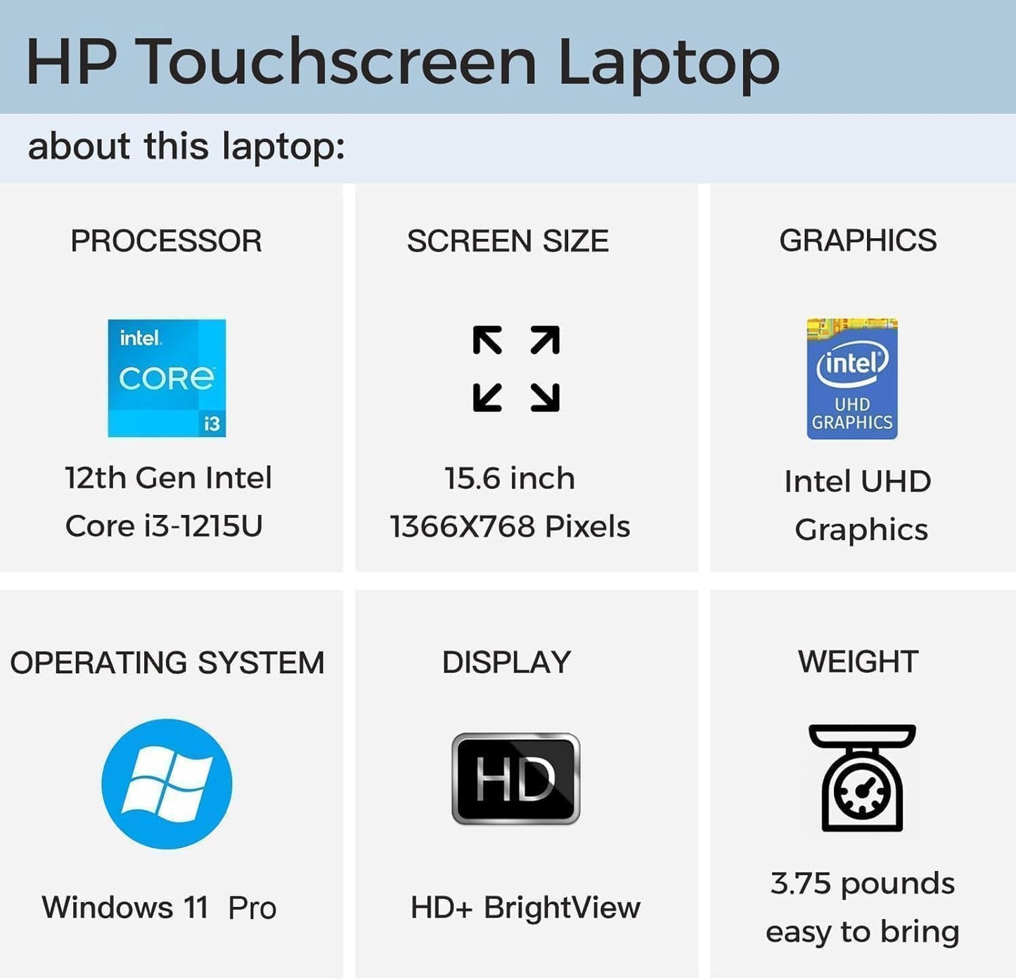 HP i3 Touchscreen Laptop with Lifetime Office License