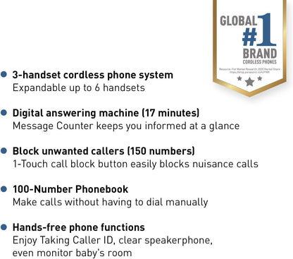 Panasonic KX-TGD633W Expandable Cordless Phone 3-Handset