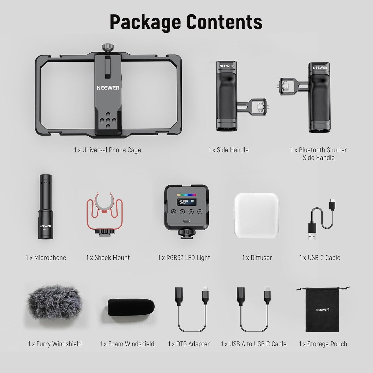 Neewer PA009E Phone Cage Video Rig with RGB Light Mic