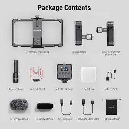 Neewer PA009E Phone Cage Video Rig with RGB Light Mic