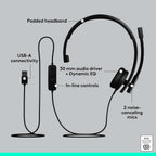 Logitech 981-001424 H570e USB Headset Noise Canceling Mic Teams Certified