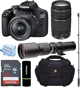 Canon EOS Rebel 2000D DSLR Camera Lens Bundle (Renewed)