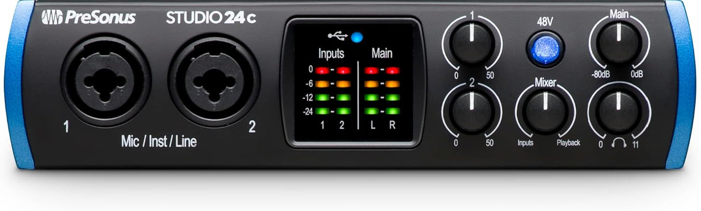 PreSonus Studio 24c 2x2 USB Audio Interface Recording Bundle