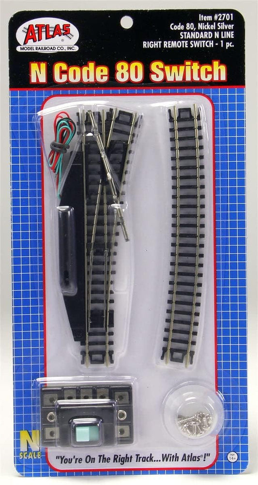 Atlas N Code 80 Remote Right-Hand Switch Train Track