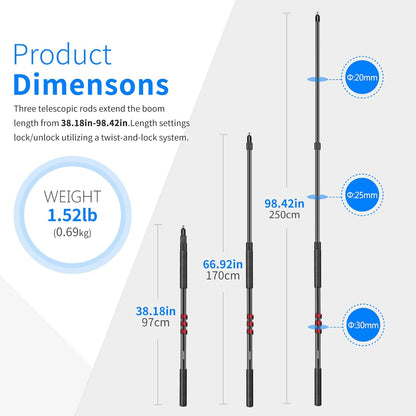 Neewer ST-NW-7000 Mic Boom Arm: Extendable, Handheld, Adapter Included