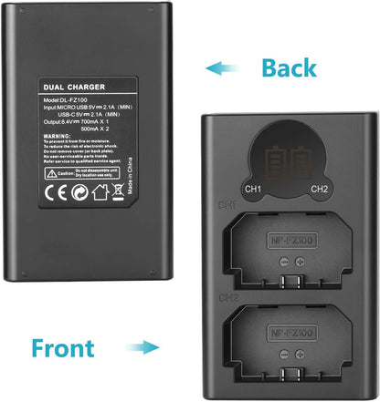 NEEWER NP-FZ100 2-Pack Battery Charger LCD for Sony Cameras