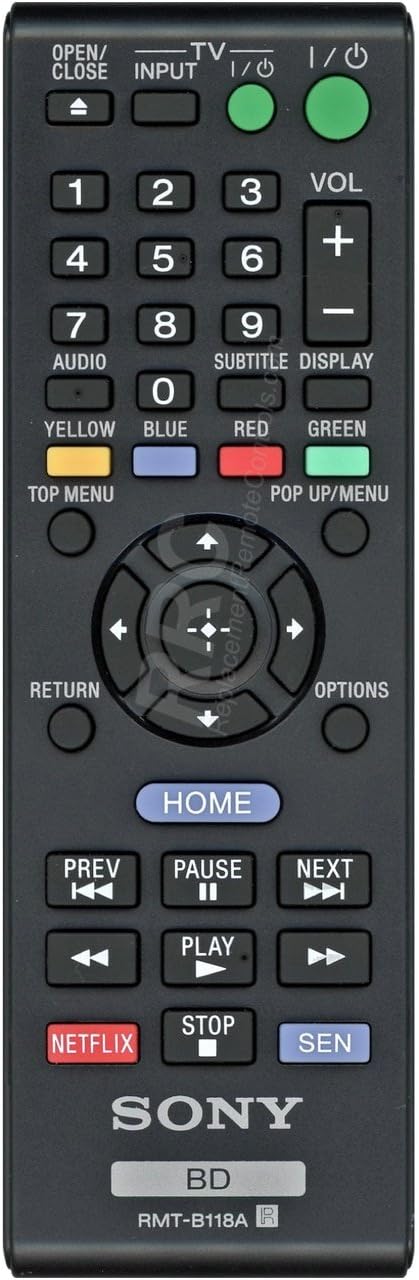 Sony RMT-B118A Blu-ray DVD Player Remote Control